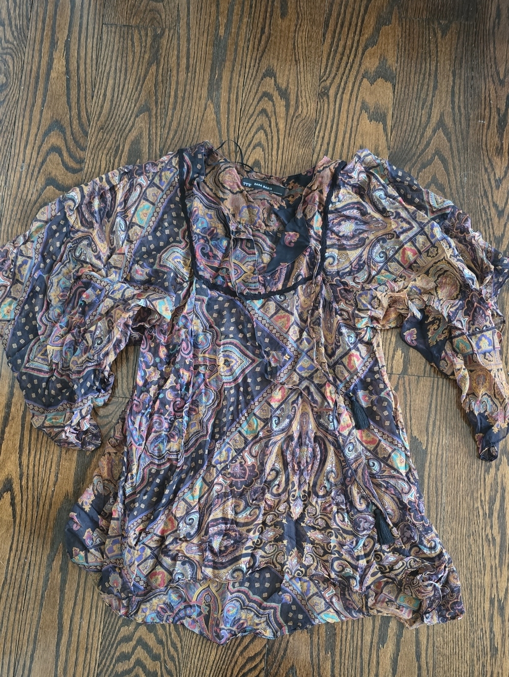 Zarq Boho Paisley Print Women's Swim Cover Up Or Blouse - Black Multi